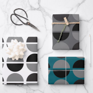 Feuille De Papier Cadeau Retro Circles Black and Grey Wrapping Gift Paper