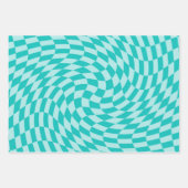 Feuille De Papier Cadeau Rétro damboard tourbillonnet bleu aqua checkers (Devant 2)