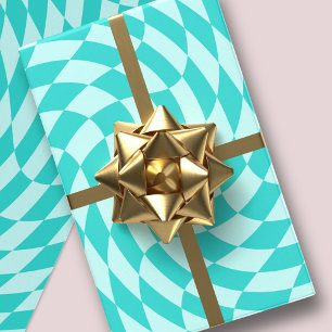 Feuille De Papier Cadeau Rétro damboard tourbillonnet bleu aqua checkers