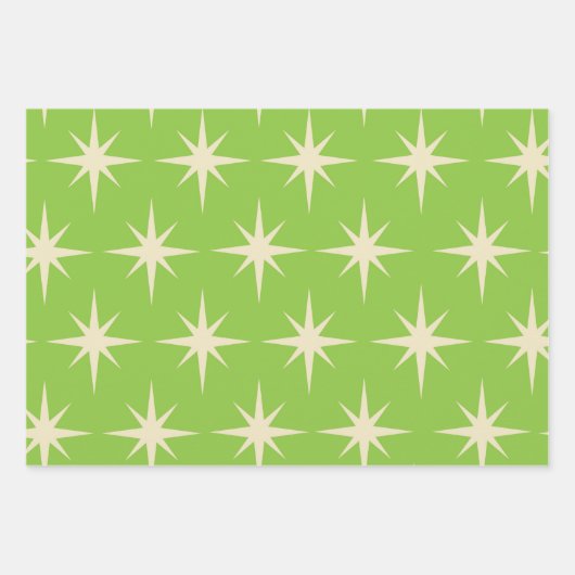 Feuille De Papier Cadeau Retro étoiles atomique motif sur le vert citron (Devant)