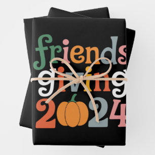 Feuille De Papier Cadeau Retro Friends Giving 2024 Thanksgiving automne