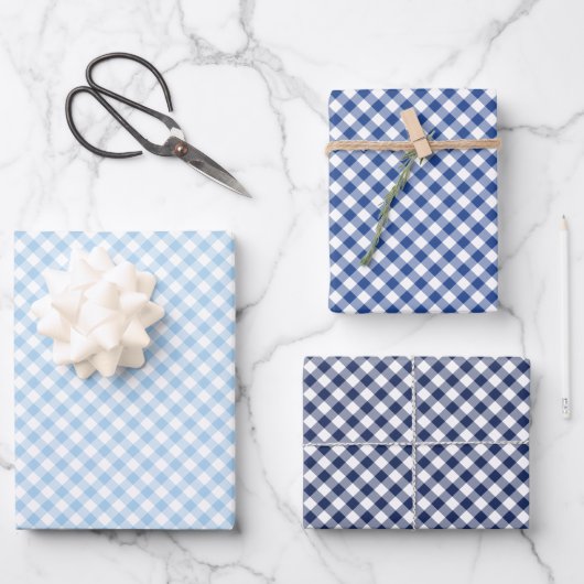 Feuille De Papier Cadeau Retro Gingham 3 Bleu (Recto)
