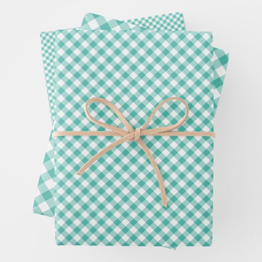 Feuille De Papier Cadeau Retro Gingham Bluegrass Green (En situation)
