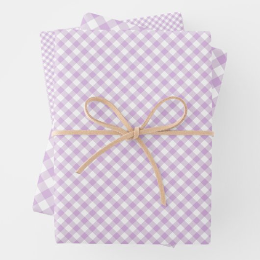 Feuille De Papier Cadeau Retro Gingham Soft Lilac (En situation)