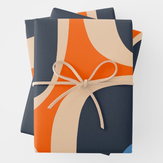 Feuille De Papier Cadeau Retro Groove Abstrait Pop Motif bleu et orange (En situation)