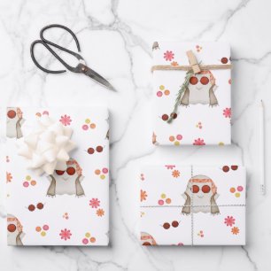 Feuille De Papier Cadeau Retro Halloween Cute Kids Floral Ghost