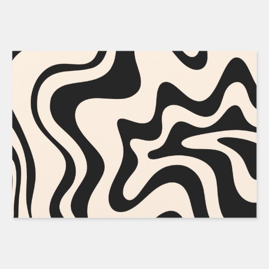 Feuille De Papier Cadeau Retro Liquid Swirl Moderne Abstrait Motif Noir (Devant)