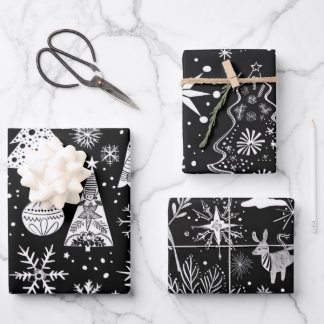 Feuille De Papier Cadeau Retro Mid-Century Black & White Ornament Pattern