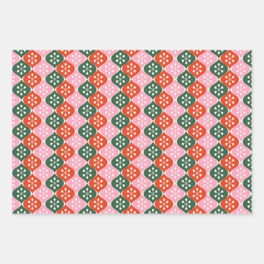 Feuille De Papier Cadeau Retro Mid Mod Atomic Pattern Pink Green Christmas (Devant 3)