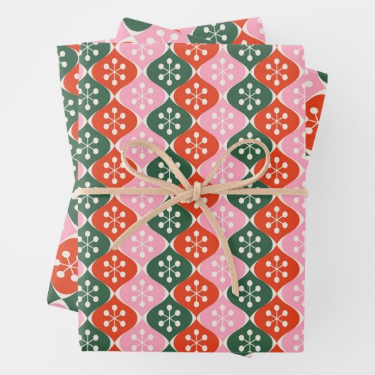 Feuille De Papier Cadeau Retro Mid Mod Atomic Pattern Pink Green Christmas (En situation)