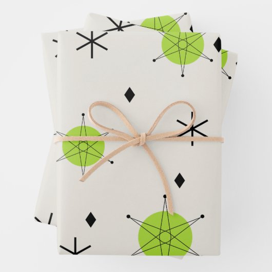 Feuille De Papier Cadeau Retro Mid Mod Starburst Sky Chartreuse (En situation)