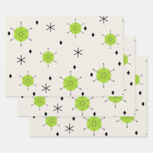 Feuille De Papier Cadeau Retro Mid Mod Starburst Sky Chartreuse