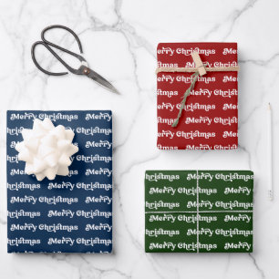Feuille De Papier Cadeau Retro Navy Bleu, Rouge Vert & Blanc Joyeux Noël