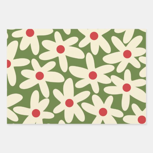 Feuille De Papier Cadeau Retro Noël Floral Daisy Motif (Devant)