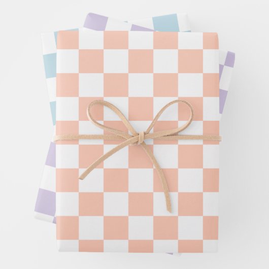 Feuille De Papier Cadeau Retro Pastel Checkered Pattern (En situation)