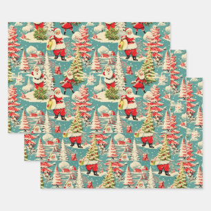 Feuille De Papier Cadeau Retro Père Noël Wonderland 2