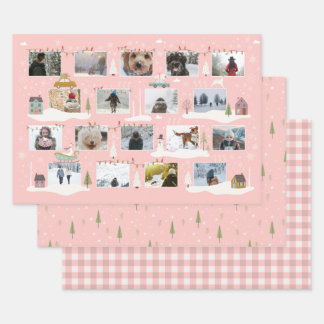 Feuille De Papier Cadeau Retro Pink Woodland Scène Personnalisé Photos Noël
