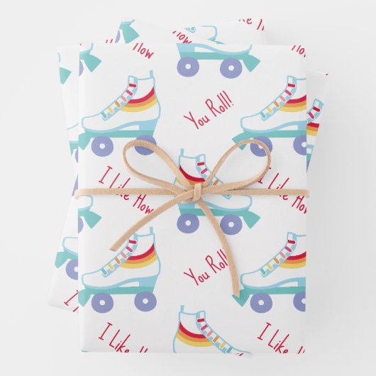 Feuille De Papier Cadeau Retro Rainbow Roller Skate Saint-Valentin (En situation)