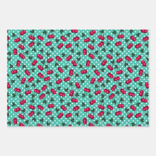 Feuille De Papier Cadeau Retro Rockabilly Cherries sur les Pois (Devant 3)