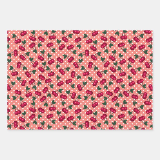 Feuille De Papier Cadeau Retro Rockabilly Cherries sur les Pois (Devant 2)