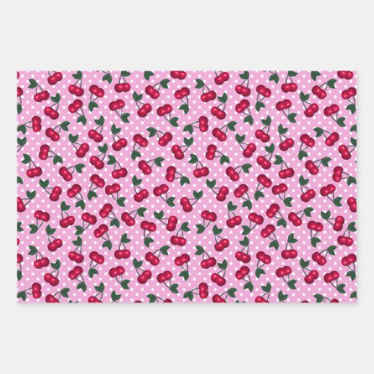 Feuille De Papier Cadeau Retro Rockabilly Cherries sur les Pois (Devant)