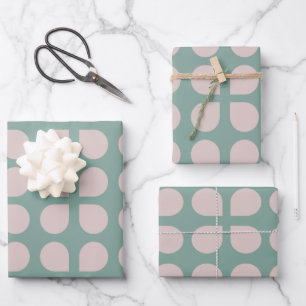 Feuille De Papier Cadeau Retro Sage Pastel Mid Century Pétales Motif