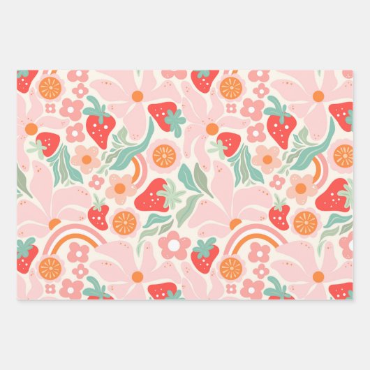 Feuille De Papier Cadeau Retro strawberry  (Devant)