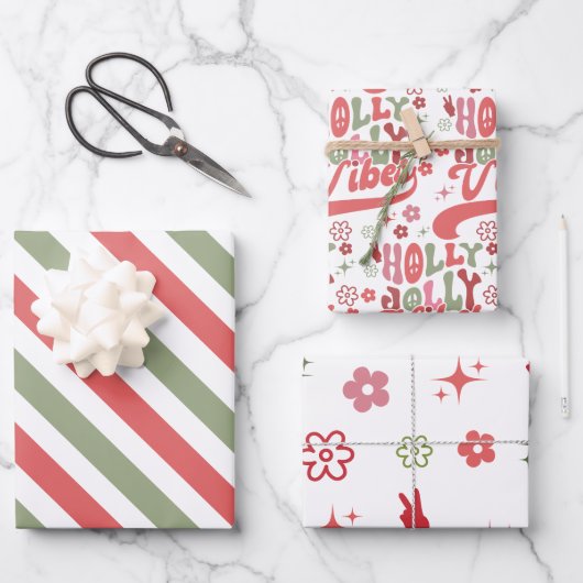 Feuille De Papier Cadeau Retro Super Holly Jolly Vibes (Recto)
