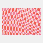 Feuille De Papier Cadeau Retro Valentine Pink Red Wavy Checkerboard Cute (Devant 3)