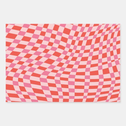 Feuille De Papier Cadeau Retro Valentine Pink Red Wavy Checkerboard Cute (Devant)