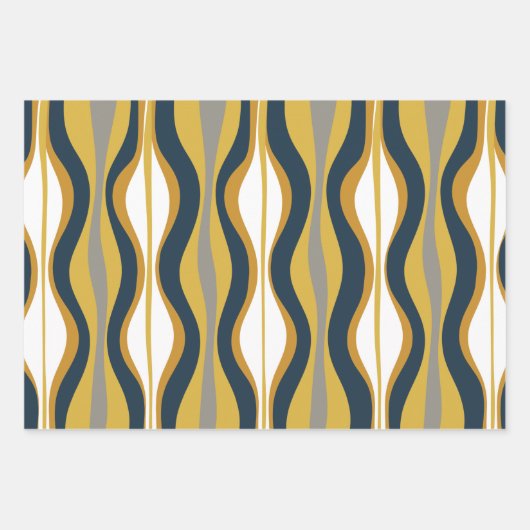 Feuille De Papier Cadeau Retro Vibe Mustard Marine Blue Grey (Devant)