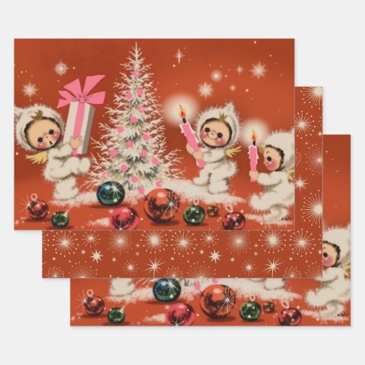 Feuille De Papier Cadeau Retro Vintage Christmas Snowbabies (Lot)