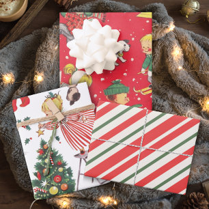 Feuille De Papier Cadeau Retro Vintage Noël Enfants Vacances