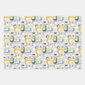Feuille De Papier Cadeau RetroMod Patterns Aqua Teal Blue Blush Pink Yellow (Devant 3)