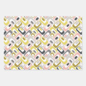 Feuille De Papier Cadeau RetroMod Patterns Mustard Yellow Pink Grey Taupe  (Devant)