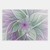 Feuille De Papier Cadeau Rêve de fleurs, Abstrait violet vert Fractal Art (Devant 3)