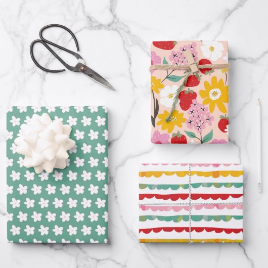 Feuille De Papier Cadeau Rêve de Fraise Floral (Recto)