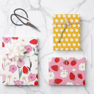 Feuille De Papier Cadeau Rêve de Fraise Floral Amusant