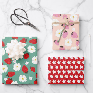 Feuille De Papier Cadeau Rêve de fraise florale de Noël