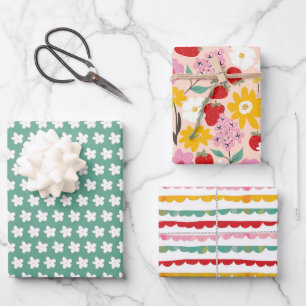 Feuille De Papier Cadeau Rêve de fraises florales