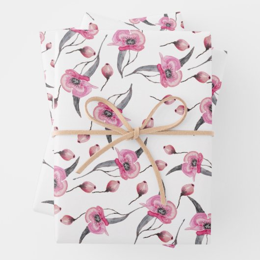 Feuille De Papier Cadeau Rêve de pavot aquarelle (En situation)