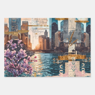 Feuille De Papier Cadeau Rêverie Urbaine Collage Vintage Chicago