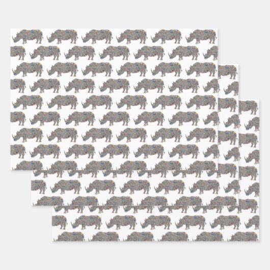 Feuille De Papier Cadeau Rhinoceros psychédélique (Lot)
