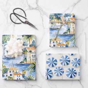 Feuille De Papier Cadeau Riviera française palmiers tropicaux anniversaire