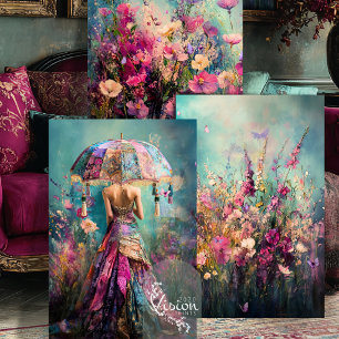 Feuille De Papier Cadeau Robe Bohème Vibrants Rêves Floral Prairie Sauvage