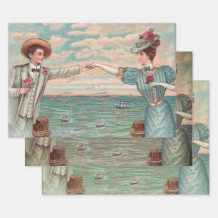 Feuille De Papier Cadeau Robe de mariage d'amour de plage victorienne Coupl