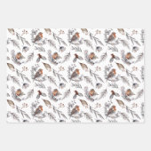 Feuille De Papier Cadeau Robin Bird Forêt d'hiver Végétation Noël (Devant)