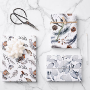 Feuille De Papier Cadeau Robin Bird Forêt d'hiver Végétation Noël