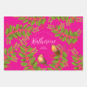 Feuille De Papier Cadeau Robin Birds Holly Berry Hot Rose (Devant)