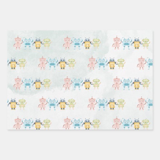 Feuille De Papier Cadeau Robot Anniversaire (Devant 2)